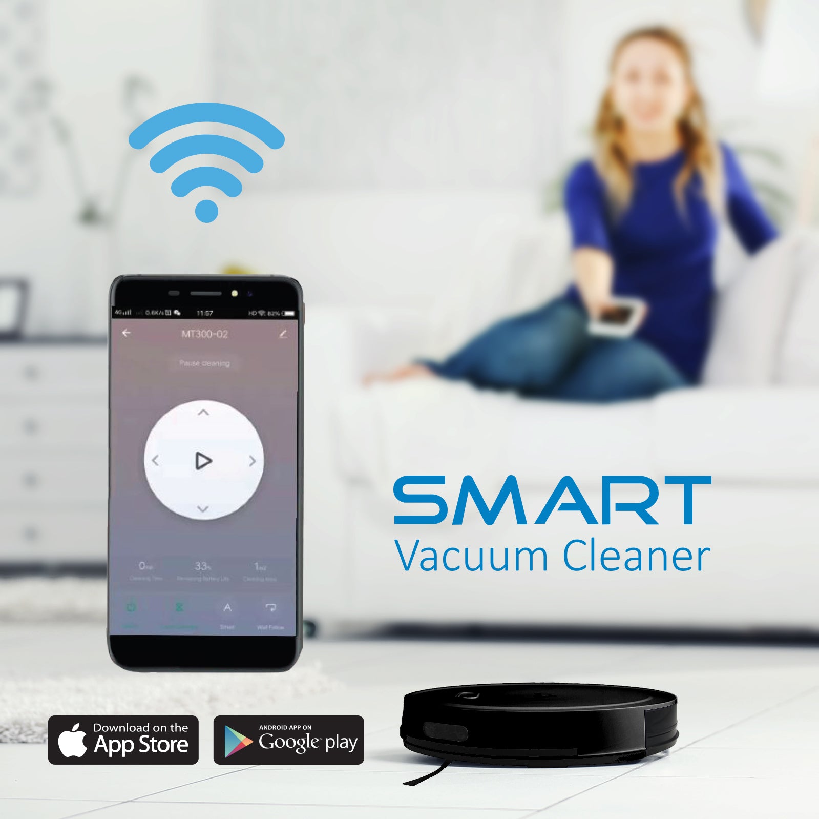 MyGenie Smart Robotic Vacuum Cleaner - Black-1927503846591041538