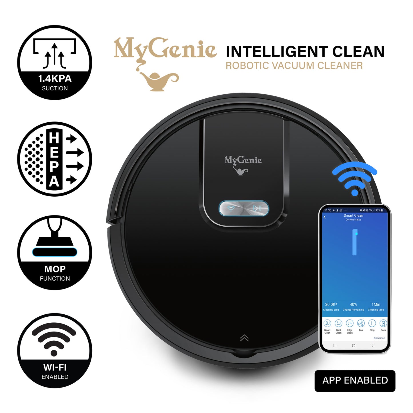 My Genie Gmax Wi-Fi Robotic Vacuum Cleaner - Black-1919280758556594176