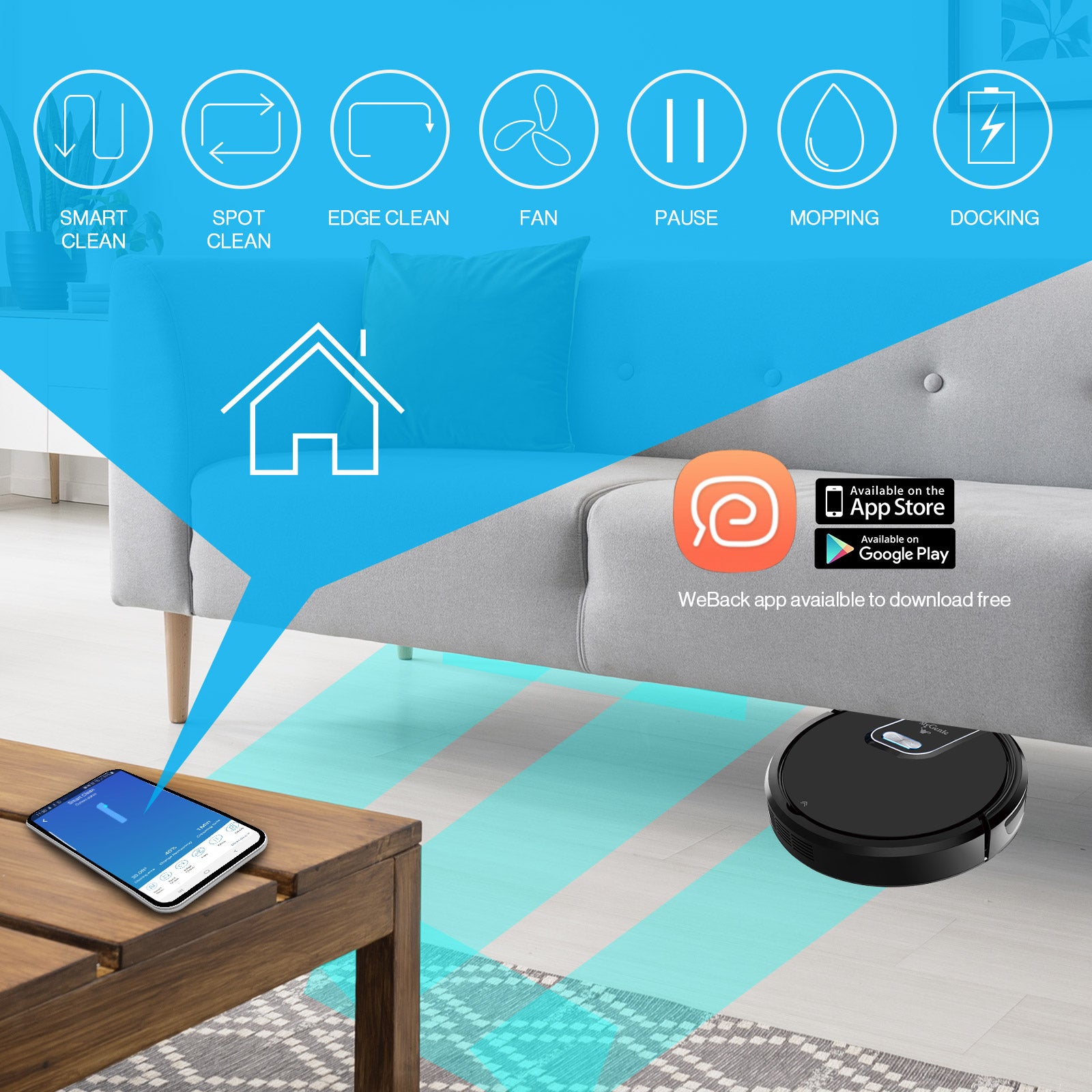My Genie Gmax Wi-Fi Robotic Vacuum Cleaner - Black-1919280758556594177