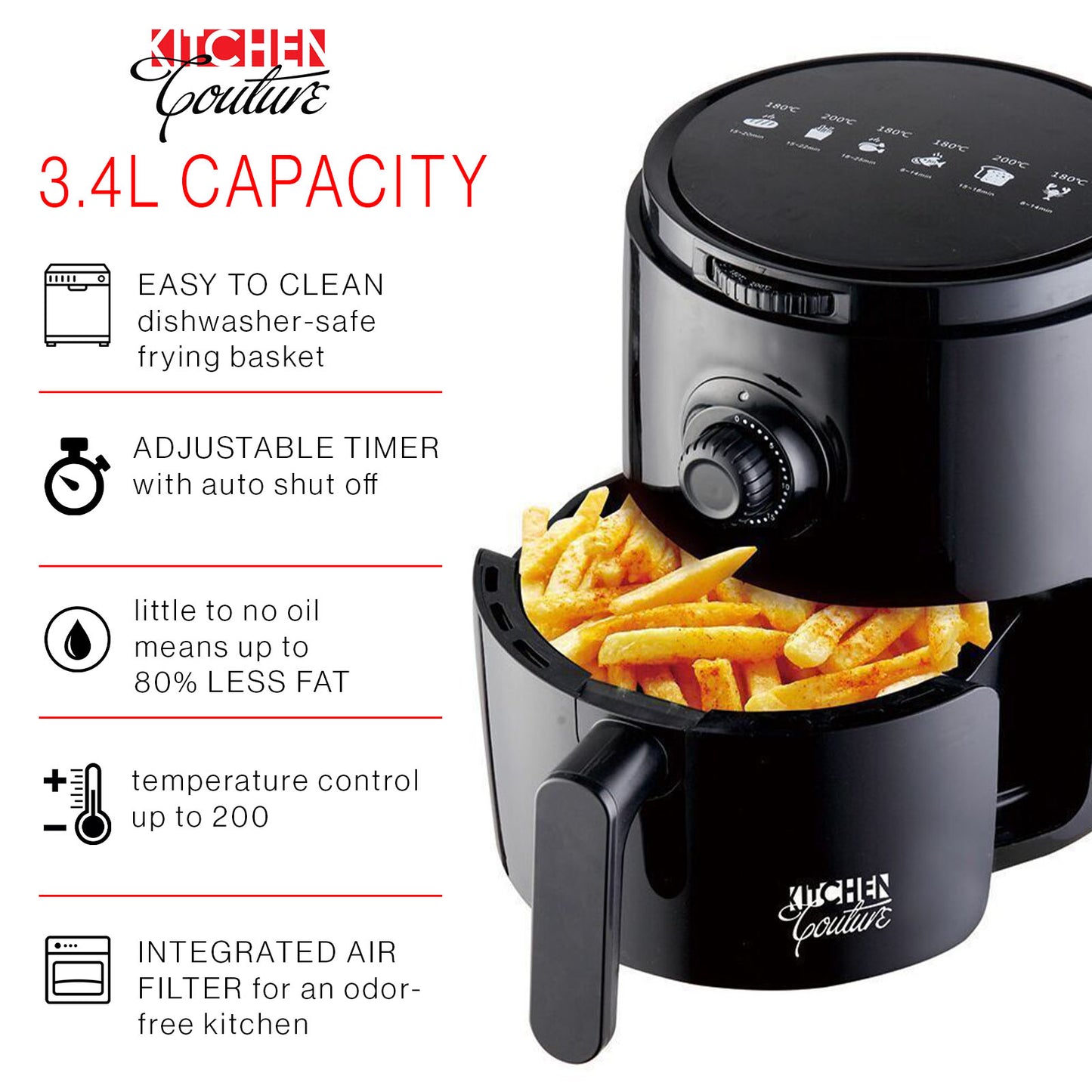 Kitchen Couture 3.4L Air Fryer Colour: Black-1927503841830506499