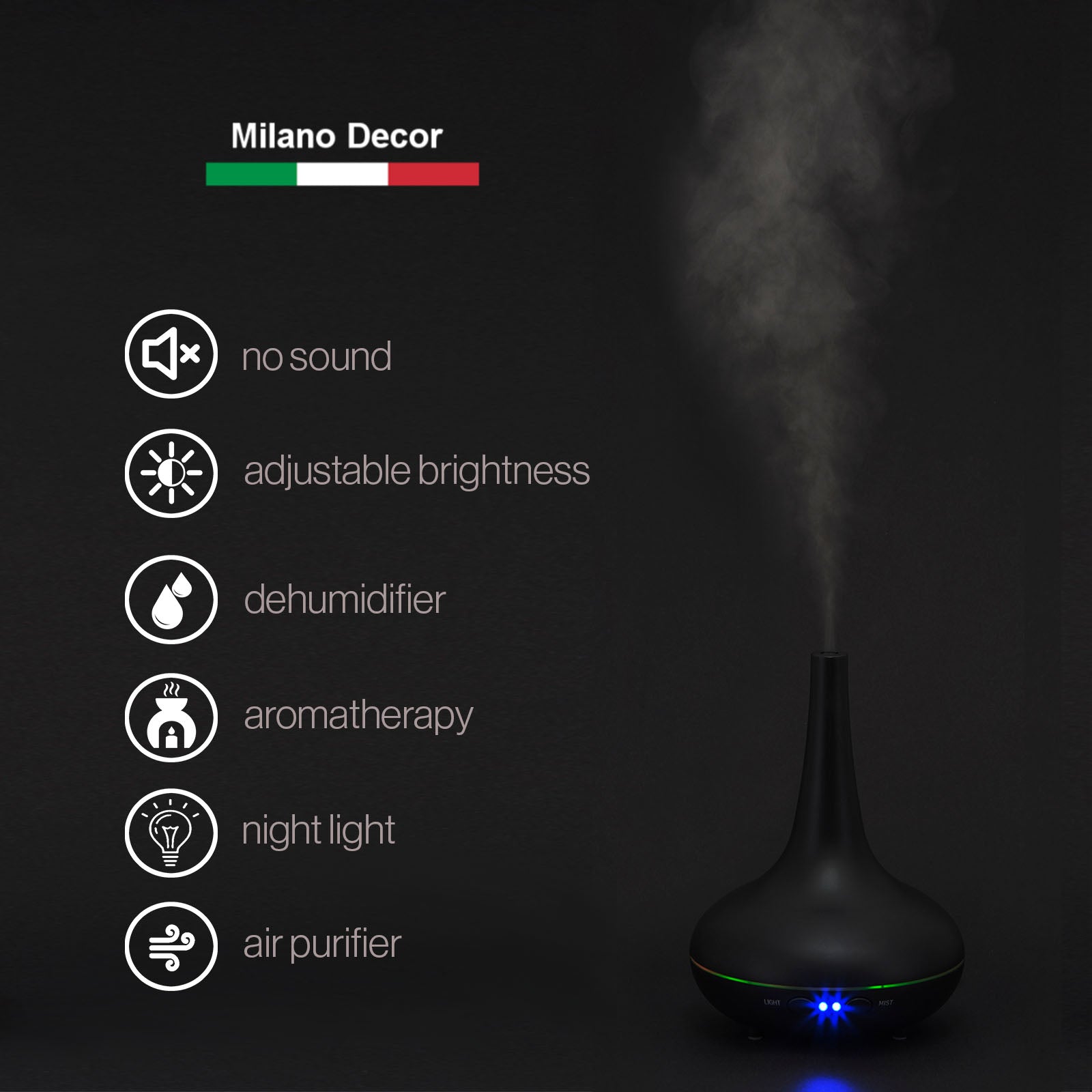 Milano Decor Ultrasonic Aroma Diffuser - Black Colour-1927503843533393923