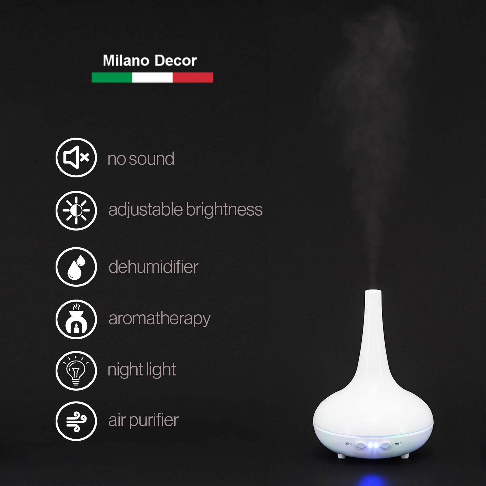 Milano Decor Ultrasonic Aroma Diffuser - White color:-1927503843818606595